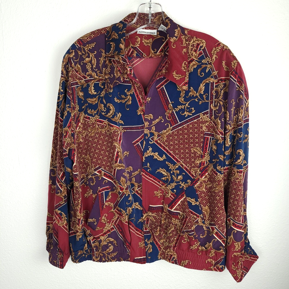 Vintage 80s 90s Track Jacket Alfred Dunner Women Burgundy Gold 