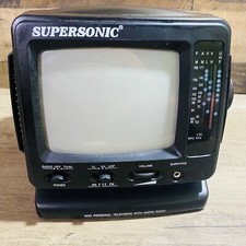 SUPERSONIC 5" Portable Black White TV FC-9200 AM/FM Radio Electric Battery