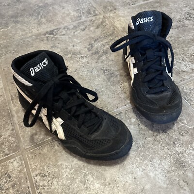 Asics Matflex Wrestling shoes Size 3 Youth Boys Black Sliver White CY727