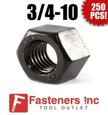 (QTY 250) 3/4-10 2H Structural Finished Hex Nuts for A325 Bolts Plain Finish