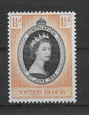 NORTHERN RHODESIA , ELIZABETH II , CORONATION , 1953 , 11/2p STAMP , PERF , MNH