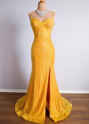 marigold formal dress Marigold Yellow Long Prom Dress with Sheer Bodice Marigold / 6 main image 1