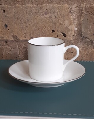 Vintage EVA AIR TAIWAN 1. KLASSE NORITAKE Demitasse Kaffeetasse Untertasse Silberrand