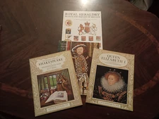 4 Britian Books- Shakespeare, Queen Elizabeth 1, King Henry VIII, Royal Heraldry