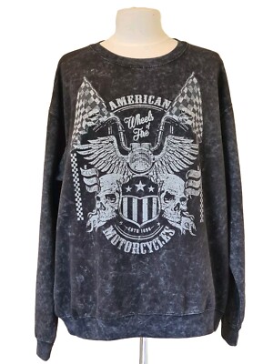 QED Sweatshirt One Size UK 16-22 Schwarz Acid Wash American Biker Motiv Neu