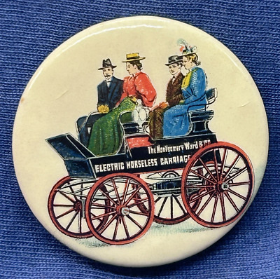 1896 Montgomery Ward Co Elektrische Pferdekutsche Elektroauto Pinback Button
