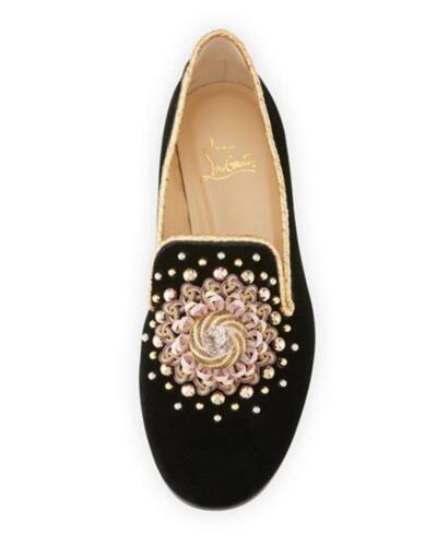 Christian Louboutin MUSEO Stud Embroidered Ribbon Velvet Loafer Flat Shoes  $1195