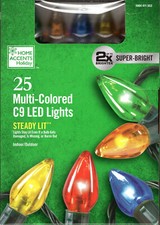 HOME ACCENTS HOLIDAY 1004 411 553 25CT MULTICOLOR LED C9 16' GREEN STRING - NEW 
