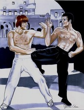 BRUCE LEE VS CHUCK NORRIS IN RETURN OF THE DRAGON COVER ORIGINAL COMIC COLOR ART