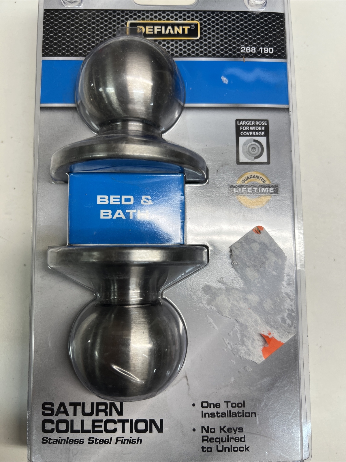 New in Package Defiant Saturn Collection Bed and Bath Doorknob 268 190
