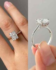 3CT Radiant-Cut VVS1 Moissanite Solitaire Engagement Ring 14K White Gold Plated