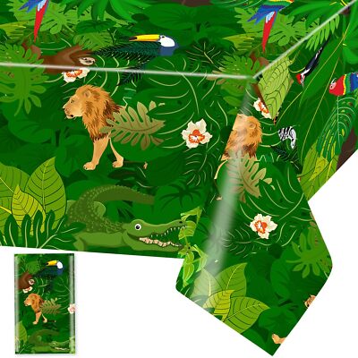Domgoge Jungle Safari Table Cloth Animals Plastic Table Cover Tablecloth