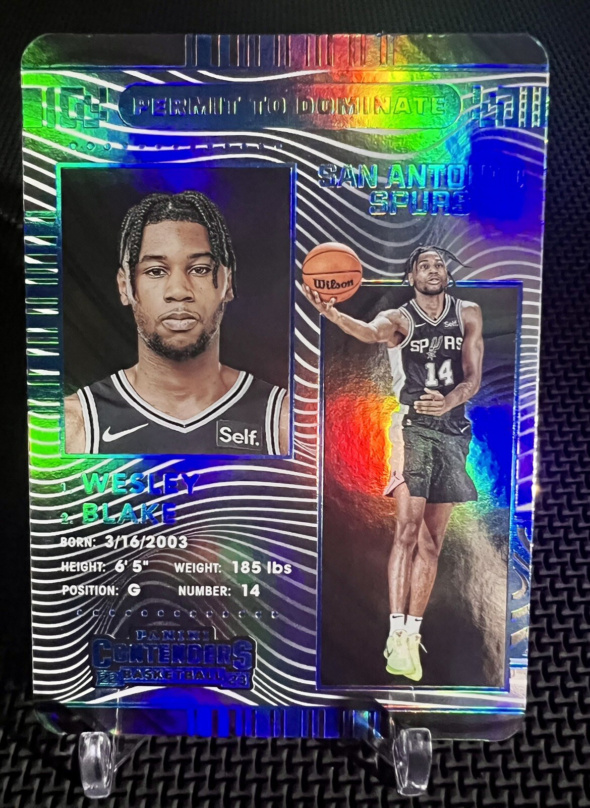 Blake Wesley 2022-23 CONTENDERS ROOKIE PERMIT TO DOMINATE CASE HIT SSP SPURS RC