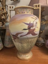 Lovely Large Morimura Hand Painted Nippon Flying Geese Vase