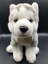 FAO Schwarz Siberian Husky Puppy Dog 10  Plush Realistic Blue Eyes with Tag