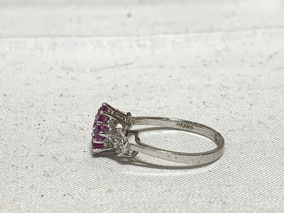 14k White Gold Diamond Ring 2.12g Fine Jewelry Size 7 Magenta Colored Stone - Image 3 of 4