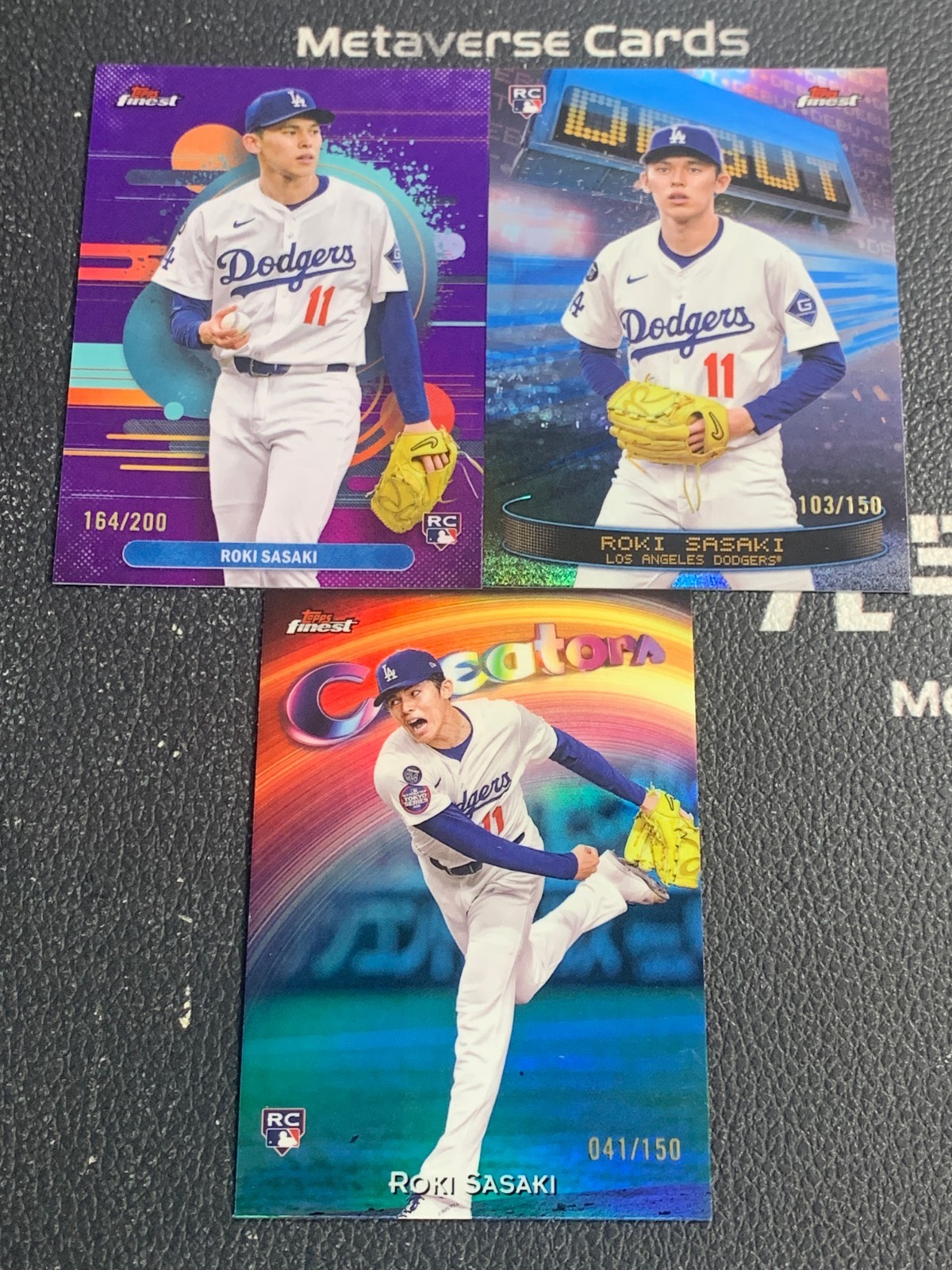 Lot 3 2025 Topps Finest Roki Sasaki RC Refractor /200 Debut /150 Creators /150