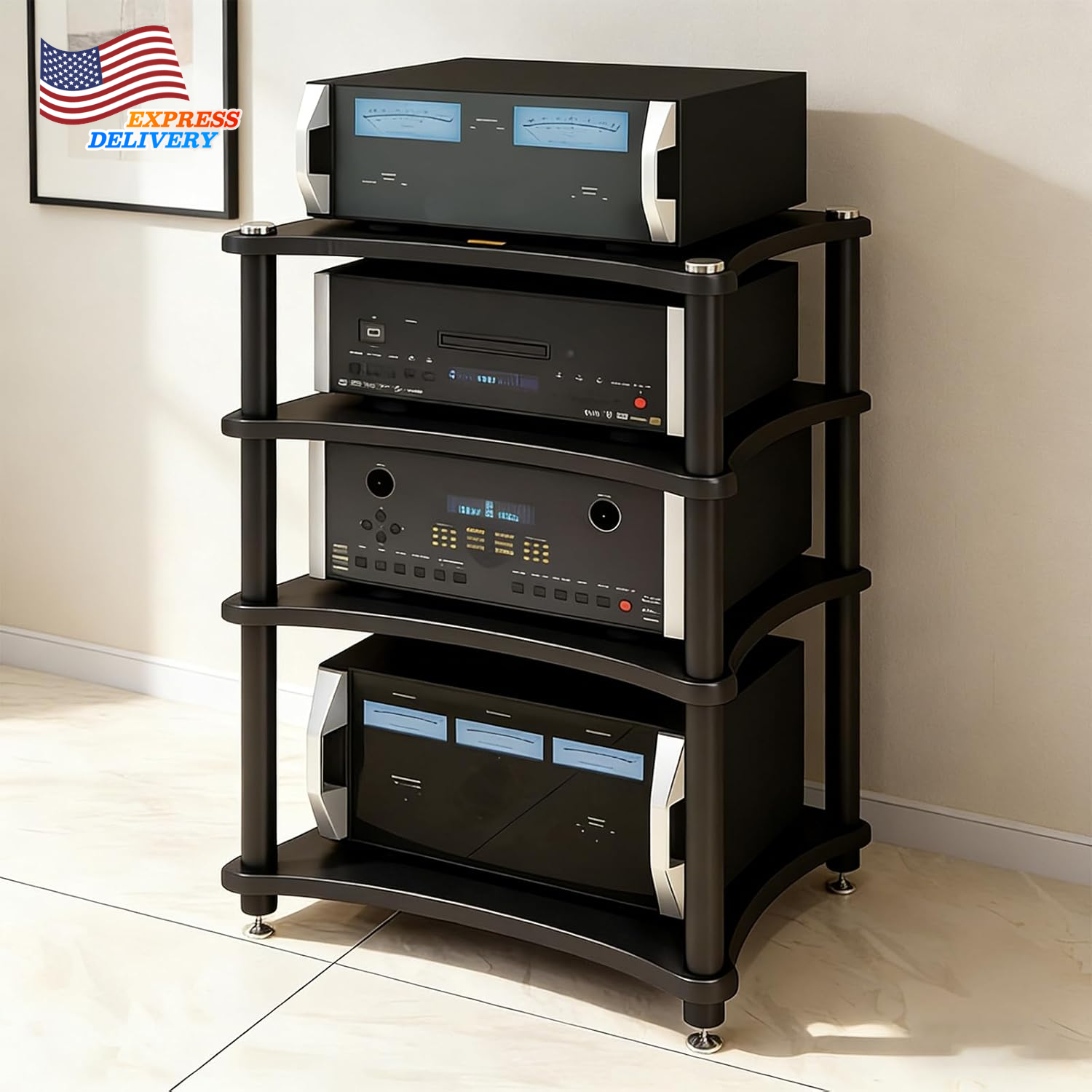 Heavy Duty Audio Component Rack AV Media Stand with Shock-Absorbing ...