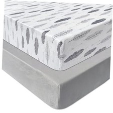 AMROSE 2 Pack Microfleece 28'' X 52'' Flannel Fleece Crib Crib Sheets Feather