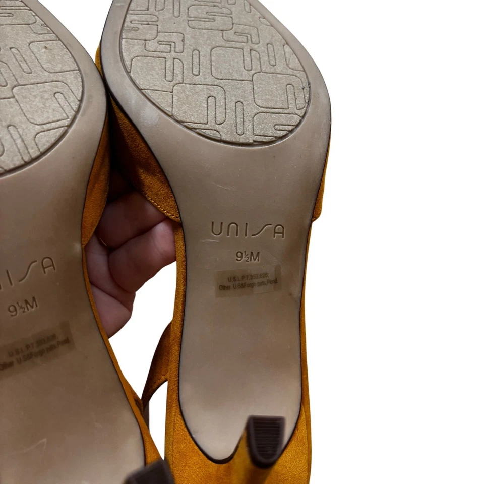 Unisa yellow gold suede leather D’Orsay slingback high heel pumps shoes US 9.5M - Image 4 of 4