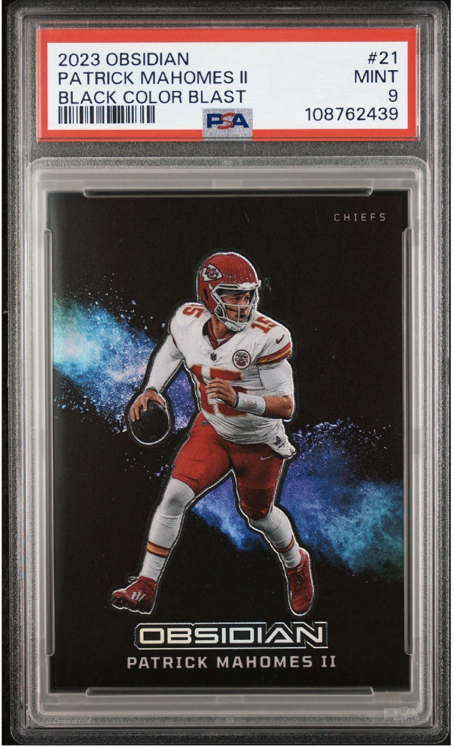 PATRICK MAHOMES II 2023 Panini Obsidian Color Blast Black #21 SP SSP PSA 9