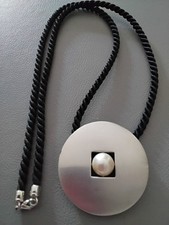 Pierre Lang schwarze Kordelkette 80cm mit großem runden Anhänger RH mit Perle