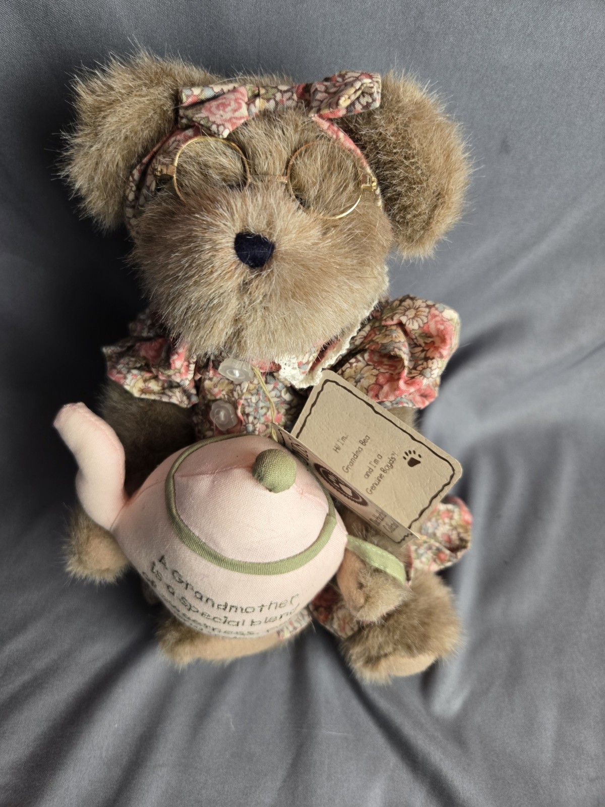 Boyds Brown Floral Grandma Bea Teddy Bear Plush W Tag Head Bean Collection 10in