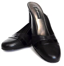 Brighton Size 8.5 Black Fanny Leather Mules Slip Ons Woven Heart Cut-Outs Shoes