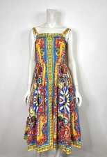 Vtg Dolce & Gabbana Floral Print Cotton Embellished Button Dress S 40