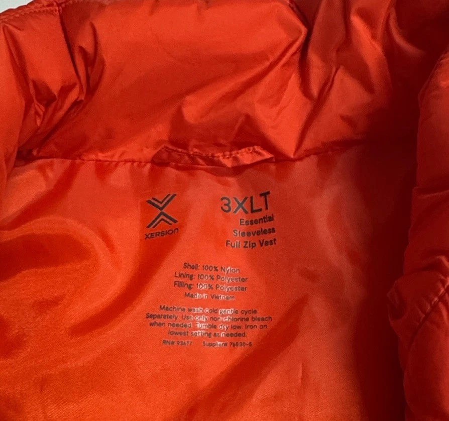 Chaleco acolchado rojo para hombre 3XL 3XLT bolsillo con cremallera Foto 4 de 4