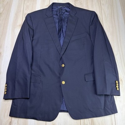 Brooks Brothers Regent Vitale Barberis Wool Gold Button Blazer Mens 46R Navy