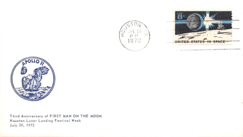 APOLLO 11 3rd ANNIV HOUSTON CANCEL, US IN SPACE STAMP, PATCH CACHET SC #1434