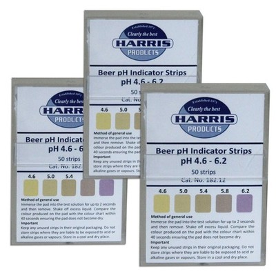 3x Harris Bier pH Teststreifen Packung mit 50 Streifen Farbbereiche sind 4,6 bis 6,2