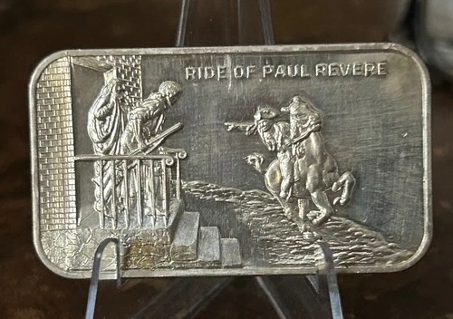 VINTAGE 1973 USCC ART BAR - RIDE OF PAUL REVERE - ONE OZ  .999 FINE SILVER