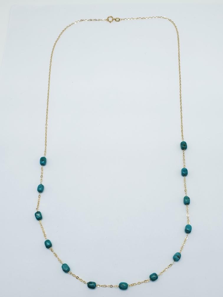 24" Cabochon Rectangular Cut Turquoise Bead Neckl… - image 2