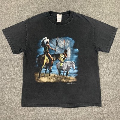 Vintage Thunder Sportswear Native American T-Shirt Mens Large Black Spiritual