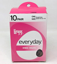 L'eggs Everyday Knee Highs One Size 10 Pair Suntan Reinforced Toe Pantyhose