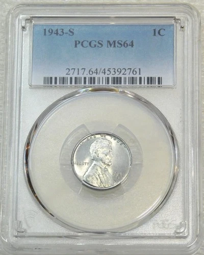 1943-S Lincoln Wartime Steel Cent PCGS MS64 Very Bright Super Luster PQ #E247Z