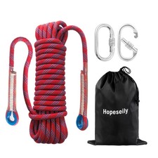 Static Rock Climbing Rope, 8mm x 32FT Arborist Rope with 2 Heavy Duty Carabin...