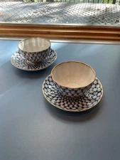 LOMONOSOV IMPERIAL RUSSIAN Tea Cup & Saucer Set of 2