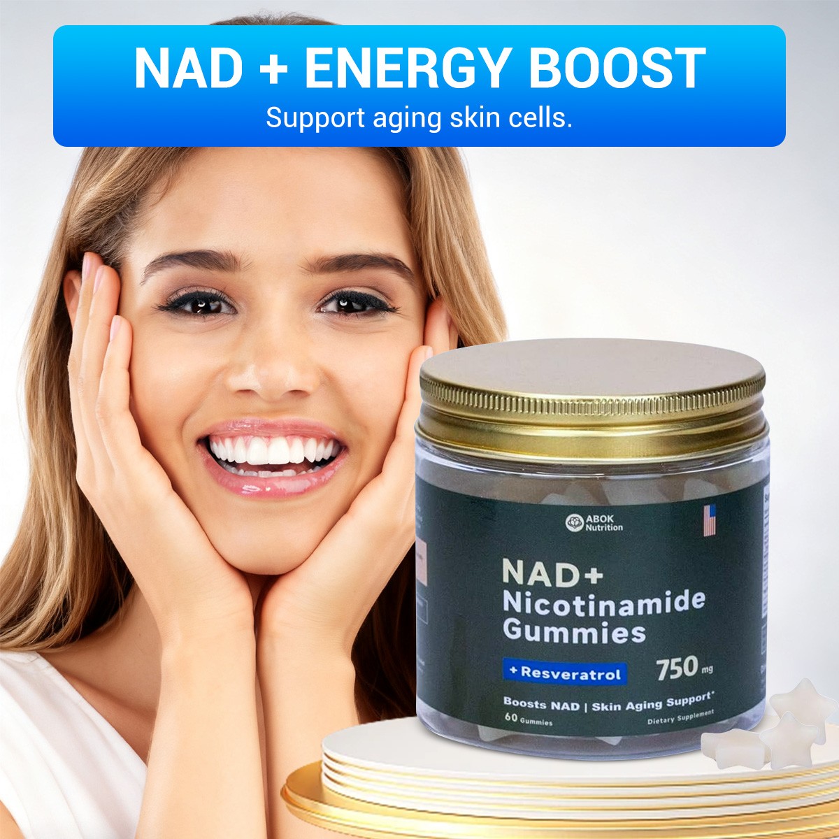 3 PACK NAD+ Supplement Nicotinamide Riboside Resveratrol Anti-Aging Energy Focus