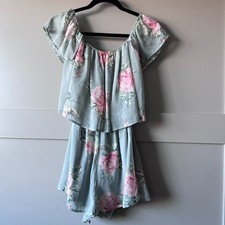 Show Me Your Mumu Off Shoulder Romper Womens XS Blue Pink Floral Boho Festival