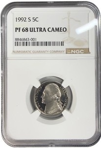 1992-S Proof San Francisco Mint Jefferson NGC PF69 Ultra Cameo