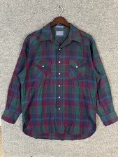 Vintage Pendleton Virgin Wool Pearl Snap Western Wear Plaid Flannel 90s Large