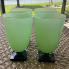 Lot of 4 Vintage Fenton Elizabeth Tumblers. Jade w/ Ebony Feet. Scarce.