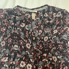 Knox Rose Sheer Floral Print Smocked Waist Button Front Short Sleeve Dress XS