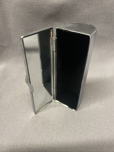 Pocket Compact Silver Tone Metal Smaltato, Cerniera Gioiellata Porta Rossetto NOS - Foto 3 di 3
