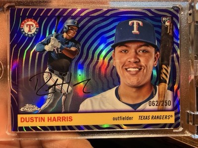2025 Topps Chrome Platinum Dustin Harris RC Purple Vibrations /250 #223 Rangers
