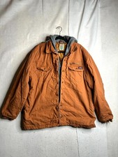Genuine Dickies Workwear Jacket Mens XL Brown Canvas Lined Hooded Snap Button