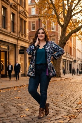 Trenz by Theresa Renz Design Boho Jacket Black Multicolor Print Open Front